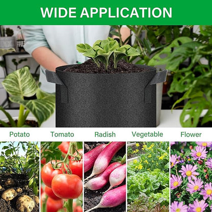 YSSOA 20-Pack 7 Gallon Grow Bags, Aeration Nonwoven Fabric Plant Pots with Handles, Heavy Duty Gardening Planter for Potato, Tomato, Vegetable and Fruits, Black