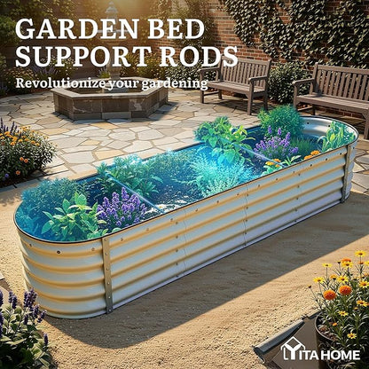 YITAHOME 17" Tall 9 in 1 Raised Garden Bed Kit,96x24 in Large Galvanized Metal Planter Box with Gloves & Safety Rubber, Outdoor Flower Bed for Plants Vegetables Flowers, White