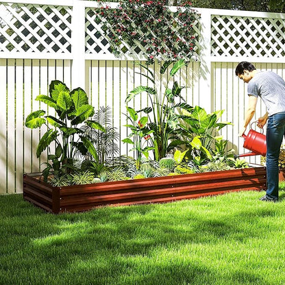 Outsunny Galvanized Raised Garden Bed, 8' x 3' x 1' Metal Planter Box, for Growing Vegetables, Flowers, Herbs, Succulents, Natural Wood