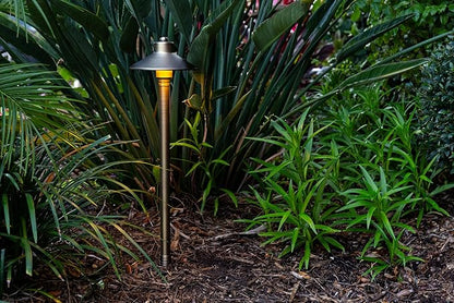 VOLT 15-Pack 12V Cast Brass Flat Hat Path Lights (7" Shade, 24" Tall) for Low Voltage Landscape Lighting on Outdoor Pathway, Walkway, Garden, Driveway or Patio