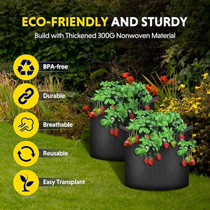 iPower 24-Pack 2 Gallon Grow Bags Heavy Duty Thickened Aeration Nonwoven Fabric Pots with Nylon Handles, for Planting Vegetables, Fruits, Flowers, Black