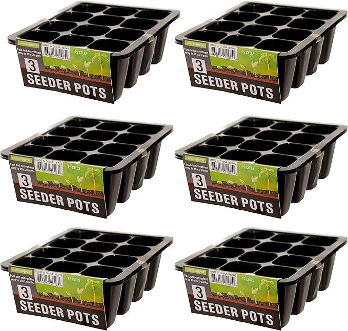 12 Cell Garden Seedling Starter Trays, Seed Germination and Plant Propagation Planting Seeder Pots (18 Trays))