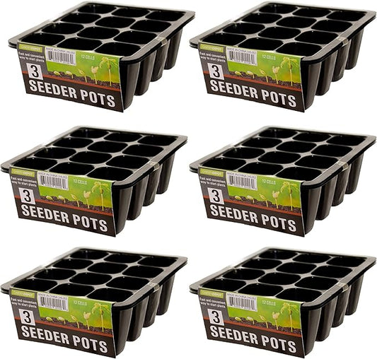 12 Cell Garden Seedling Starter Trays, Seed Germination and Plant Propagation Planting Seeder Pots (18 Trays))