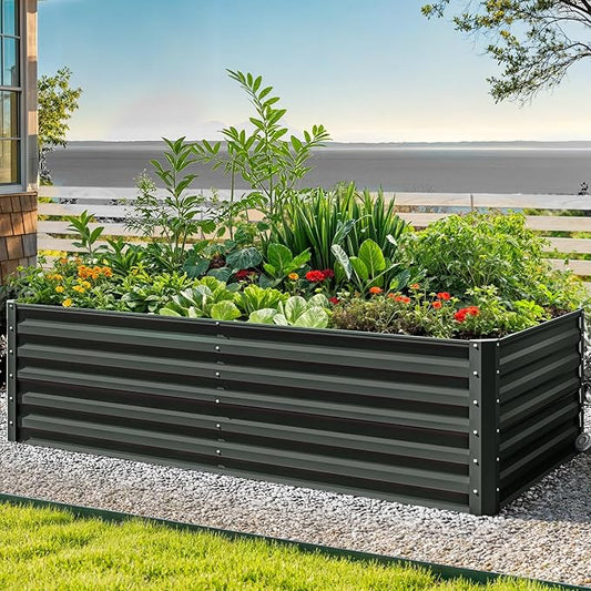 DWVO 2pcs 6 x 3 x 2 FT Raised Garden Bed Kit, Outdoor Galvanized Flower Bed with Gloves, Large Metal Planter Box for Vegetables, Flowers, Herbs, Fruits, Black
