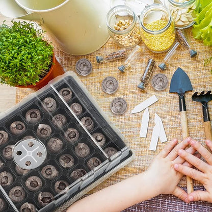 3 Pack Seed Starter Tray Kit 120-Cells Germination Starter Tray with Humidity Dome and Base Including 120 Peat Pellets, Plant Labels, Tool, Plastic Plant Growing Tray for Garden Planting, Black