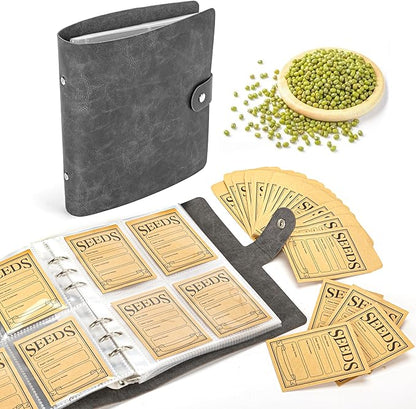 U0U Seed Storage Organizer, 200 Pockets Seed Organizer Binder with 100pcs Sealing Seeds Envelopes Garden Seeds Storage Box,Garden Envelopes for Vegetable (Black)