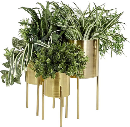 Deco 79 Metal Indoor Outdoor Planter Large Planter Pot with Removable Stand, Set of 3 Planters 18", 14", 12"H, Gold