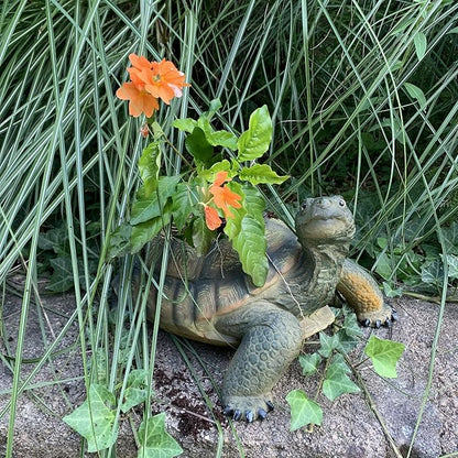 homestyles Call of The Wild 13 in. Realistic Box Turtle Planter Garden Statue Hold a 5" Pot Natural Finish
