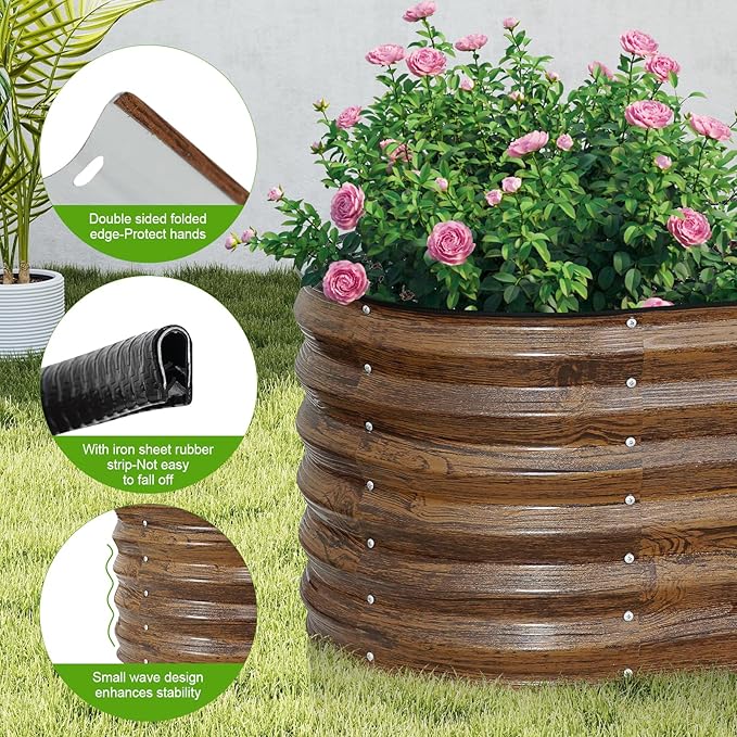 ZORMY Galvanized Raised Garden Bed Outdoor- 2PCS 8x2x1.4ft Oval Steel Raised Beds for Gardening, Metal Planter Box with Protective Strip and Gloves for Vegetables, Flowers, Fruits(Brown)