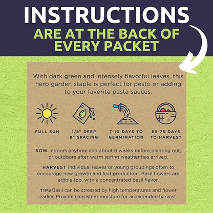 Organic Summer Seeds Variety Pack - 12 Individual Packs - 2026 Season - Basil, Tomatoes, Cucumber, Watermelon and More! for Indoor & Outdoor Planting (Non-GMO, Certified Organic)