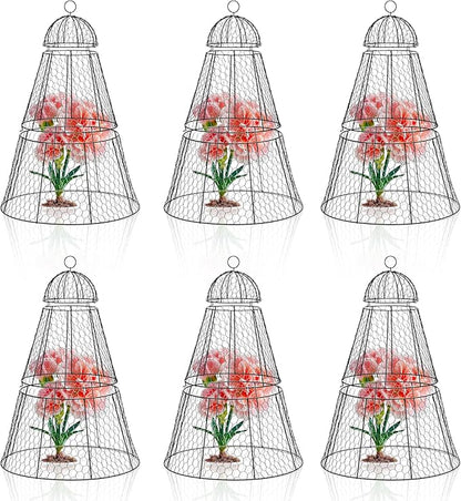 Easy-Snap Open Design Chicken Wire Cloche (6-Pack) - Adjustable Garden Plant Protectors from Birds & Animals for Large Plants & Flowers, 18" Dx26 H (L)