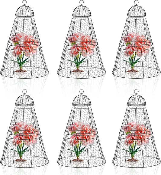 Easy-Snap Open Design Chicken Wire Cloche (6-Pack) - Adjustable Garden Plant Protectors from Birds & Animals for Large Plants & Flowers, 18" Dx26 H (L)