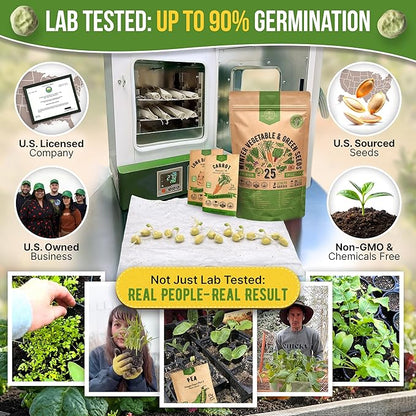 Organo Republic 25 Winter Vegetable & Green Seeds Variety Pack for Outdoors & Indoor Home Gardening 27670+ Non-GMO Heirloom Seeds: Broccoli Beet Carrot Collard Lettuce Radish Spinach Pea Kohlrabi