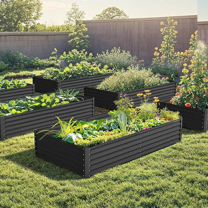 DWVO 2pcs 8 x 4 x 1.5 FT Raised Garden Bed Kit, Outdoor Galvanized Flower Bed with Safety Rubber and Gloves, Large Metal Planter Box for Vegetables, Flowers, Herbs, Fruits, Black
