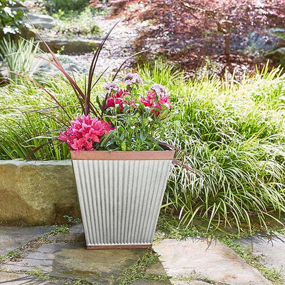 Southern Patio HDR 046851 16 inches Square Rustic Plastic, Indoor, Outdoor Garden Planter, Urn Pot for Flowers, Herbs, Galvanized