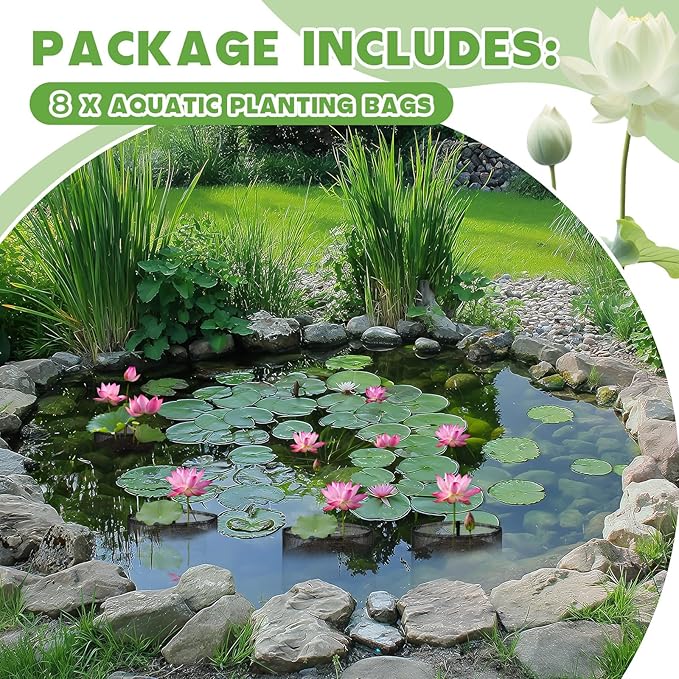 8 Pcs Pond Plant Baskets, Square Reusable Aquatic Planting Bags Breathable Mesh Garden Water Plant Pot for Water Lily Gladiolus Bog and Terrestrial Plants (7 Inch)