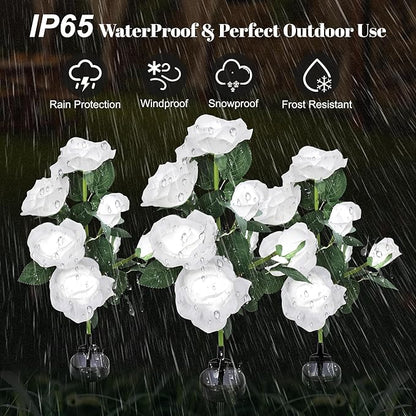 Solar Rose Lights Outdoor, 2 Pack with 14 Rose Flowers Waterproof Color Changing LED Flower Lights, Solar Powered Garden Stakes for Yard, Patio, Pathway Decor - Artificial Floral Decorative Lighting