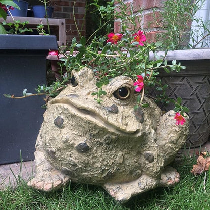 Toad Hollow HomeStyles Extra Large Toad Planter 10.5" H Holds 6" W Pot, Natural Brown