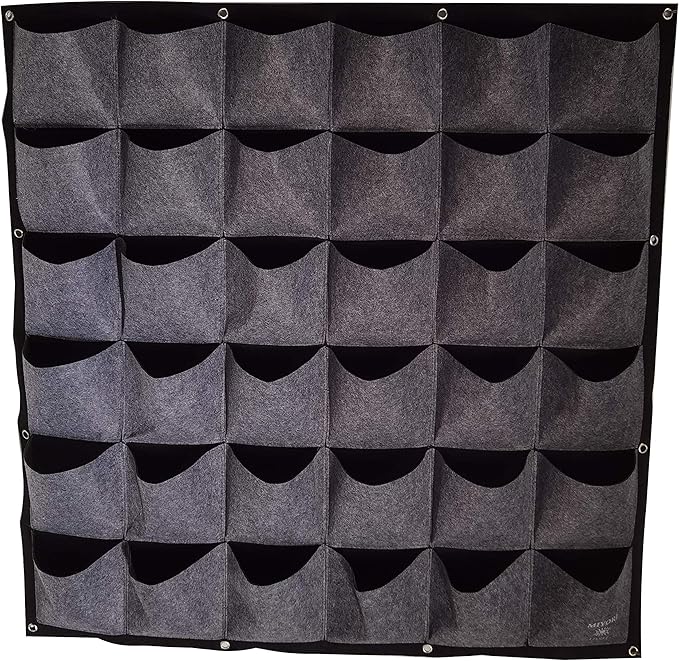 MIYORI Indi-36 Pockets Vertical -Hanging Vertical Garden Wall Planter -Decor Fence Hanger with Wall Pockets Grow Planting Plant kit pots (25 Pockets, Gray (36 Pockets)