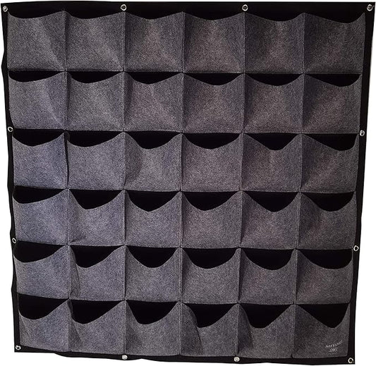 MIYORI Indi-36 Pockets Vertical -Hanging Vertical Garden Wall Planter -Decor Fence Hanger with Wall Pockets Grow Planting Plant kit pots (25 Pockets, Gray (36 Pockets)