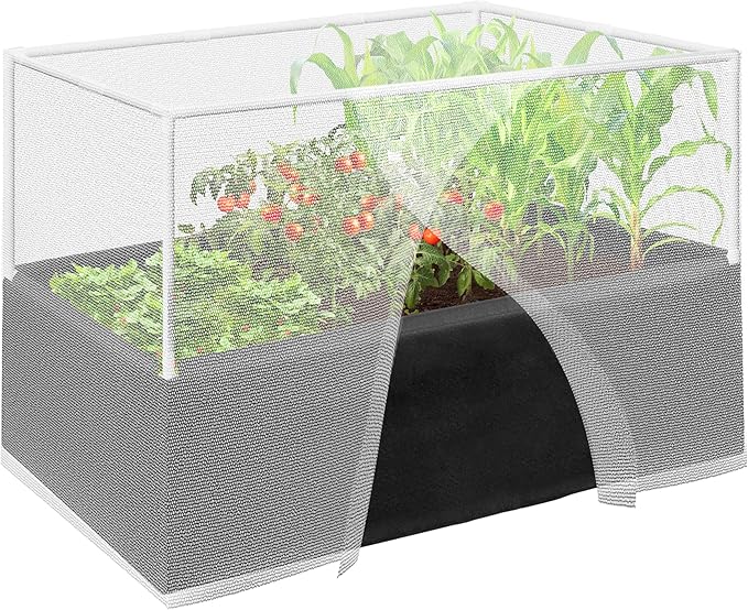 UNIFAMILY Fabric Raised Garden Bed Kit, Breathable Raised Garden Bed with Cover, Garden Beds Outdoor with Plant Protection Mesh Netting for Vegetable, Flower, Herbs and Strawberry