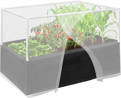 UNIFAMILY Fabric Raised Garden Bed Kit, Breathable Raised Garden Bed with Cover, Garden Beds Outdoor with Plant Protection Mesh Netting for Vegetable, Flower, Herbs and Strawberry