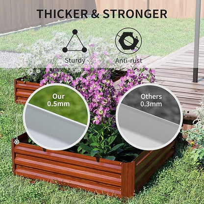Outsunny 2 Piece Galvanized Raised Garden Bed, 3.3' x 3.3' x 1' Metal Planter Box for Growing Vegetables, Flowers, Herbs, Succulents, Dark Brown