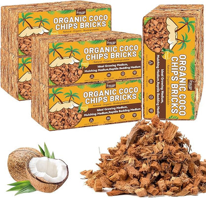 Legigo 10 Pack Coco Coir Chips for Plants- 11 LB 100% Organic Coconut Chips Brick Potting Mix with Low EC & PH Balance, Coconut Husk Substrate Coco Husk Mulch for Garden, Planting, Orchid and Soil Mix