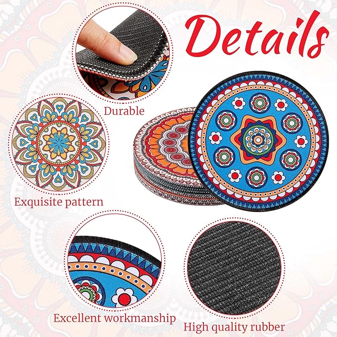 Nuanchu 6 Pcs 7.87" Boho Plant Pot Mat Rubber Absorbent House Non Slip Pot Indoor Plant Coasters Round Pad Gardening Outdoor Flower Protect Mat for Table Desk Floor