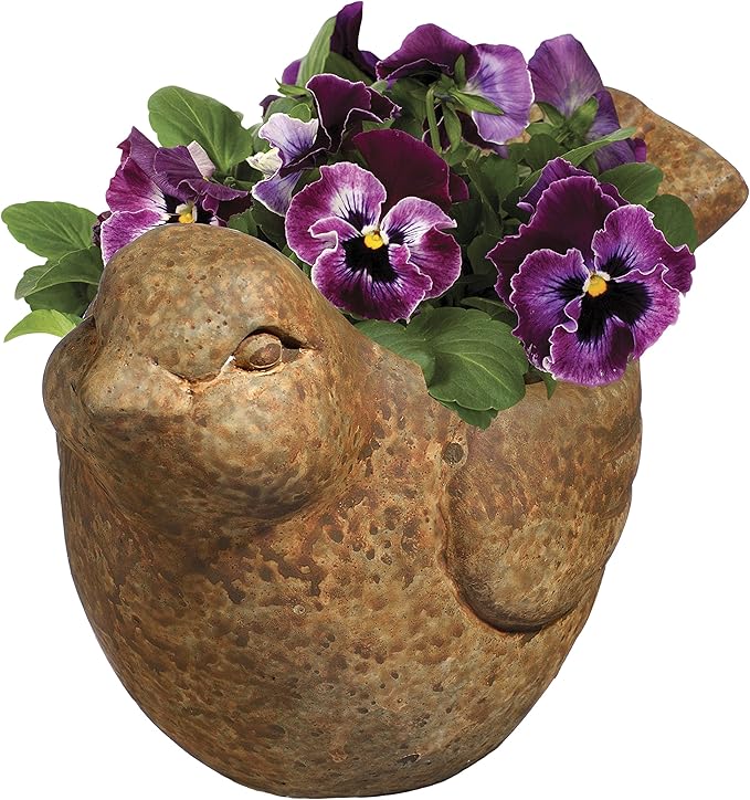 Classic Home and Garden Cement Buddies Animal Planter - Cute Desk Decoration - UV Coated Animal Vase w/Removable Drain Plug - Succulent Planter for Indoor/Outdoor Use (Bird Planter, Rust, Large)