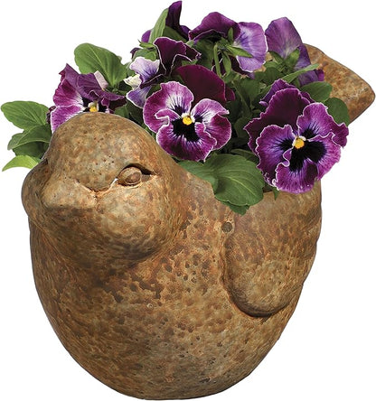 Classic Home and Garden Cement Buddies Animal Planter - Cute Desk Decoration - UV Coated Animal Vase w/Removable Drain Plug - Succulent Planter for Indoor/Outdoor Use (Bird Planter, Rust, Large)