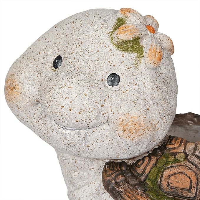 Alpine Corporation WQA1592 Blushing Tortoise Statue Planter w/Drainage Hole, Décor for Garden, Patio, & Lawn, 13" H, Gray