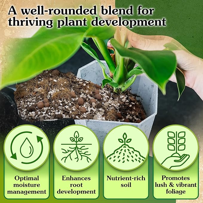6 in 1 Premium Indoor Plant Potting Soil, Tropical House Plant Potting Mix with Clay Pebbles, Pumice, Coco Fiber, Perlite, Worm Castings, Peat Moss - Ideal for Tropical,Aroid Plants (1 Quart)