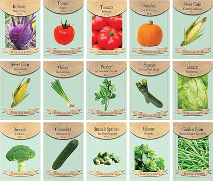 Set of 15 Assorted Vegetable & Herb Seed Packets - Create a Deluxe Garden Heirloom Seeds - 100% Non-GMO (15)