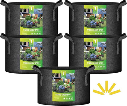 iPower 5 Pack 7 Gallon Grow Bags, Garden Planting Nonwoven Fabric Pots with Reinforced Handle, Heavy Duty and Aeration Planter Pot for Tomato, Fruits, Vegetables and Flowers