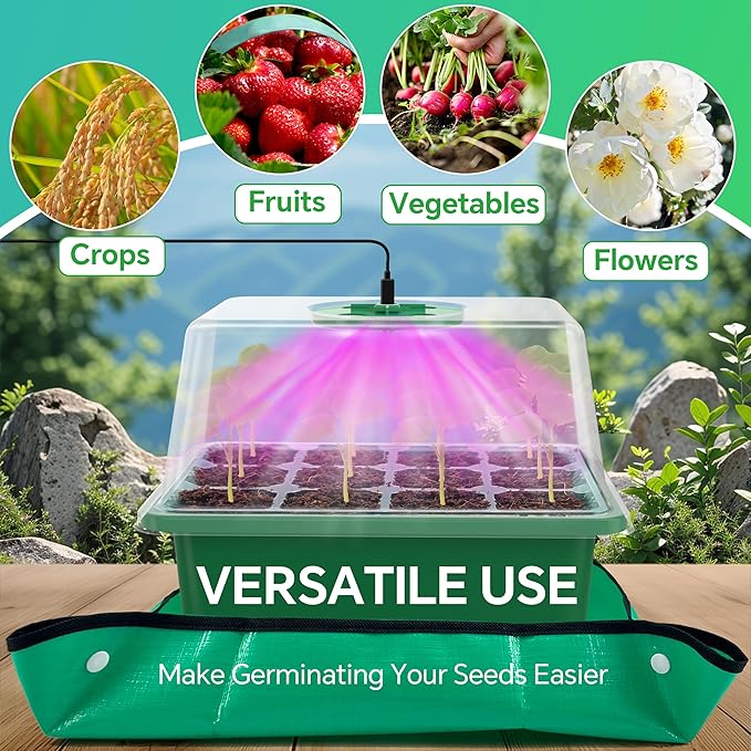 5-Pack Seed Starter Tray with Grow Light, 60 Cells Seed Starter Kit with Adjustable Brightness Timing Controller, Mini Greenhouse Germination Kit for Seeds Starting (Value Pack)