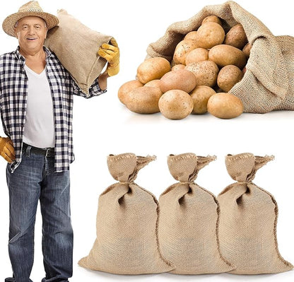 ANPHSIN 4Pcs Breathable Natural Burlap Bags - 16"x24" Reusable Thicken Jute Potato Onion Food Storage Sacks with Rope