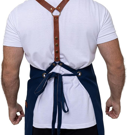 Unisex Western Bib Apron with Leather Straps One Size