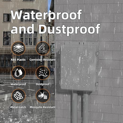 Joinfworld Vented Outdoor Electrical Box Waterproof Nema Enclosure 16x11x6 Plastic WiFi Box with Stainless Steel Buckle Fan Vented Dust Screen