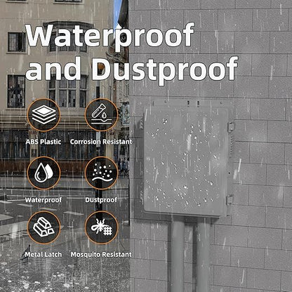 Joinfworld Vented Outdoor Electrical Box Waterproof Nema Enclosure 16x11x6 Plastic WiFi Box with Stainless Steel Buckle Fan Vented Dust Screen