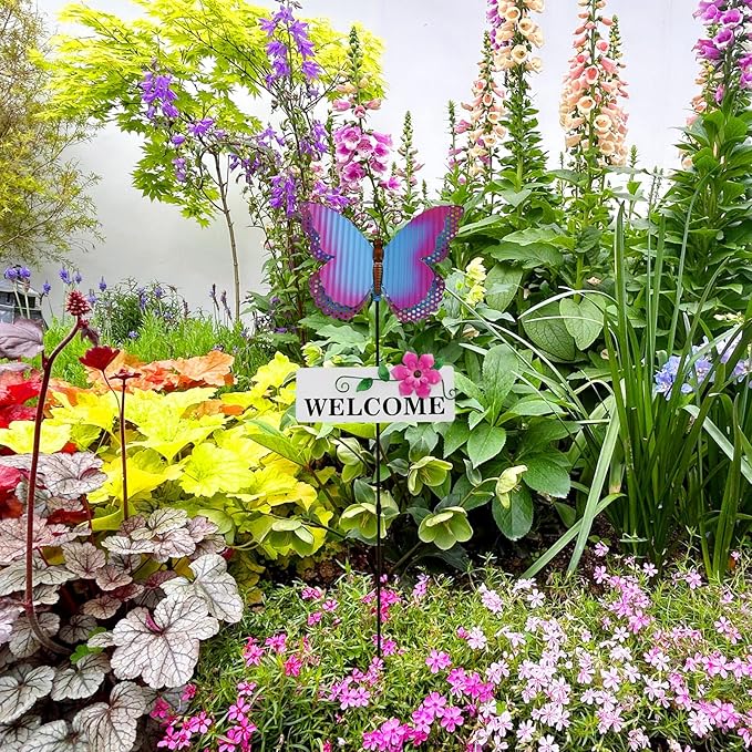 Morning View Butterfly Garden Stakes Decorative Metal Insect Yard Stake Outdoor Spring Lawn Ornaments Yard Art Patio Pathway Flower Pot Outside 30 Inch Tall