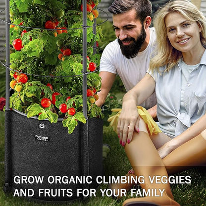 Outland Living Large Tomato Planter with Metal Trellis 68 Inch, 20 Gallon Fabric Pot with Drainage - Tall Cages for Climbing Outdoor Plants Cucumber, Grape, Beans and Flowers, Black (Pack of 1)