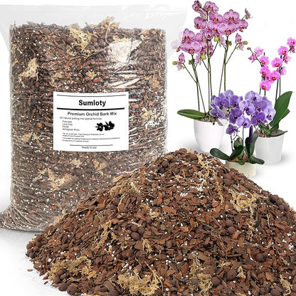 Orchid Bark Potting Mix 29QT - Orchid Soil Mix with Pine Bark, Perlite, Sphagnum Moss & Leca Clay, Fast-Draining Mix for Repotting Phalaenopsis & All Epiphytic Orchids, Indoor Orchid Mulch