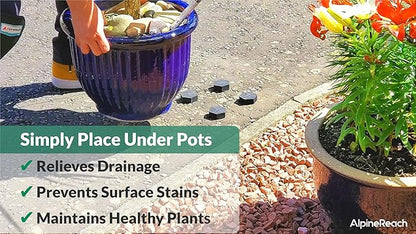 AlpineReach Extra Heavy Duty Pot Feet Risers 12 Pack Hexagons & Adhesive Pads - Protect Healthy Plants - Strong Invisible Supports Small Large Flower Planters Stability - Outdoor Lifter Toes Elevator