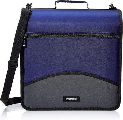 Amazon Basics Durable 3 Ring Zipper Binder with Multiple Pockets and Shoulder Strap, O-Ring Closure, Large Capacity, 4 inches, Blue