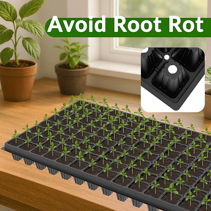 Gardzen 10 Pack 128 Cell Seed Starter Trays, 1.5" Deep Plug Tray for Seedlings, Durable Seedling Trays with Drainage Holes, Fit Standard 1020 Drip Tray