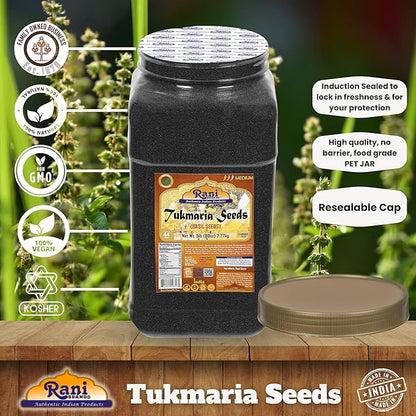 Rani Tukmaria (Holy Basil Seeds) 80oz (5lbs) 2.27kg PET Jar Used for Falooda / Sabja Dessert, Spice & Ayurveda Herbal ~ All Natural | Gluten Friendly | NON-GMO | Kosher | Vegan | Indian Origin