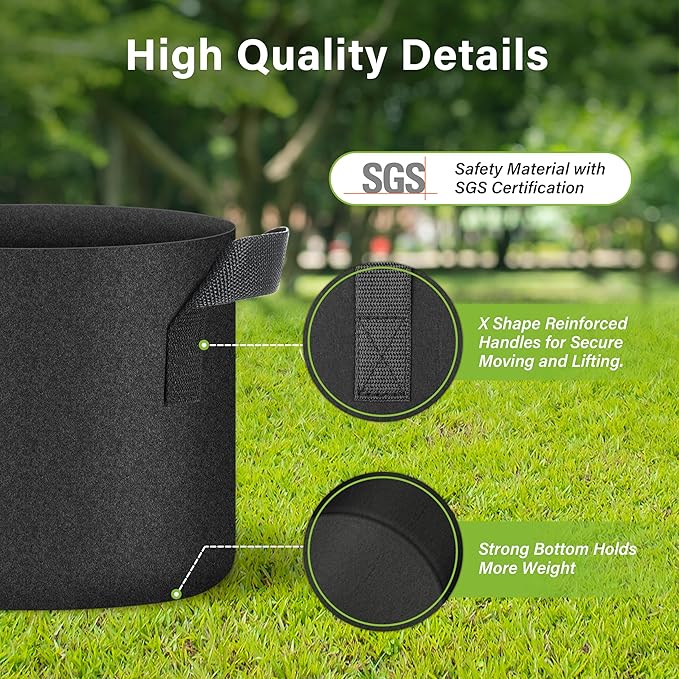 HealSmart Plant Grow Bags 10 Gallon, Tomoato Planter Pots 10-Pack with Handles, Aeration Nonwoven Fabric, Heavy Duty Gardening Planter for Vegetable, Herbs and Flowers, Black 2024 Version