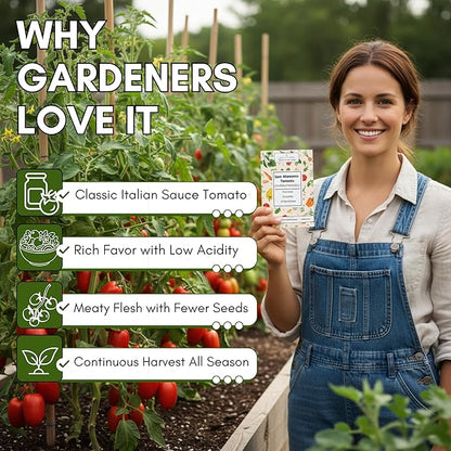 San Marzano Tomato Seeds for Planting - Non-GMO, Heirloom Tomato Seeds, Indeterminate Sauce Tomato Variety for Home Vegetable Gardens | Woods Creek Seeds