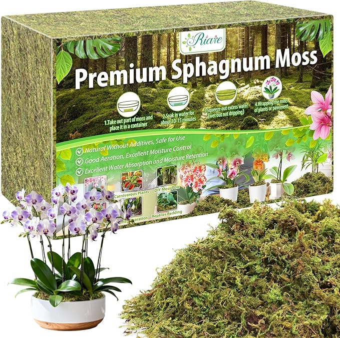 Riare 3.3LBS Premium Sphagnum Moss for Plants- 60QT Natural Dried Plant Moss for Potted Plants, Orchid Moss for Repotting, Soft Green Decorative Moss for Succulents, Reptiles & DIY Crafts